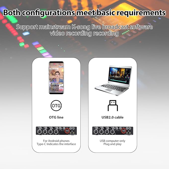 Summina 4 Channels Sound Card Computer Audio Interface, 4-in 4-out for Professional Recording of Live Streaming Karaoke, Driver Free USB Audio Interface