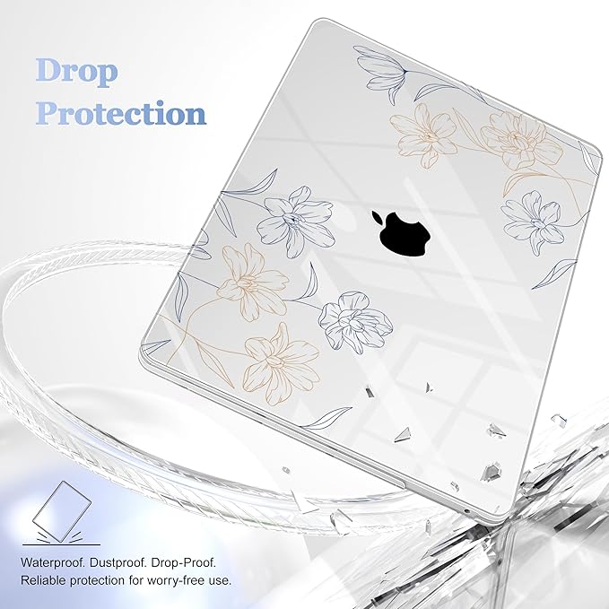 Lepeoac Case for MacBook Pro 13 inch Case M2 2022-2016 A2338 M1 A2251 A2289 A2159 A1989 A1708 A1706, Plastic Hard Shell + Keyboard Cover + Dust Plug, Floral
