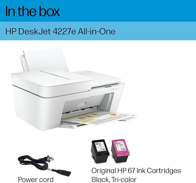 HP DeskJet 4227e Wireless All-in-One Color Inkjet Printer, Scanner, Copier, Best-for-Home, 3 Month Instant Ink Trial Included, AI-Enabled (6W7F0A)