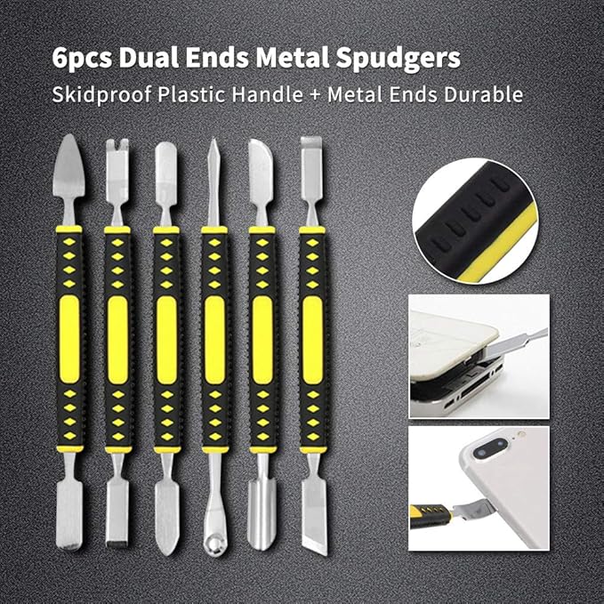 17 in 1 Electronics Repair Tools Opening Pry Tool Kit with Dual Ends Metal Spudgers and Black Tweezers Replacement for iPad Tablets Laptop Electronics Device Mobile Phone