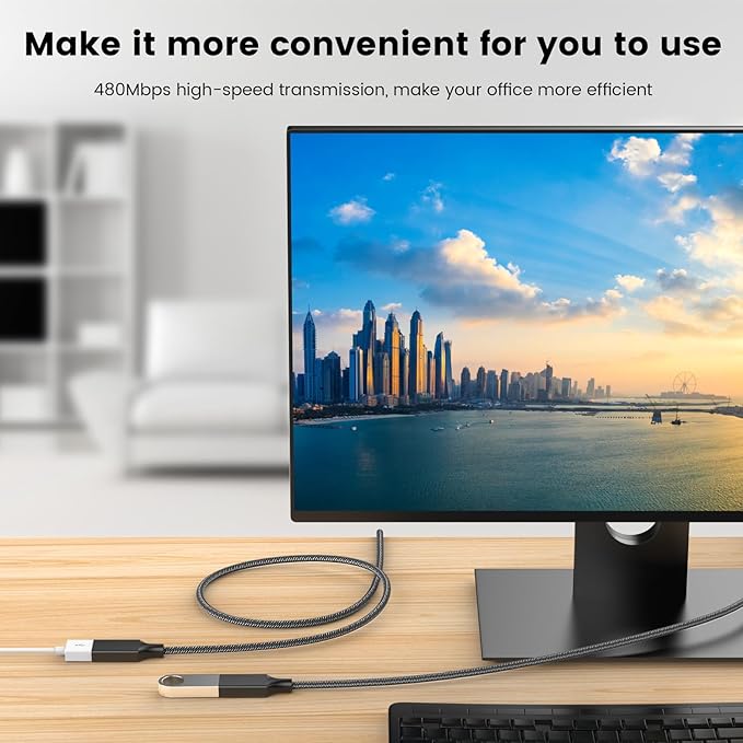 USB Extension Cable,USB A Male to 2 Female Extension Cord Durable USB Splitter Cable Nylon Braided Fast Data Transfer Compatible with Printer, USB Keyboard, Flash Drive, Hard Drive, Playstation
