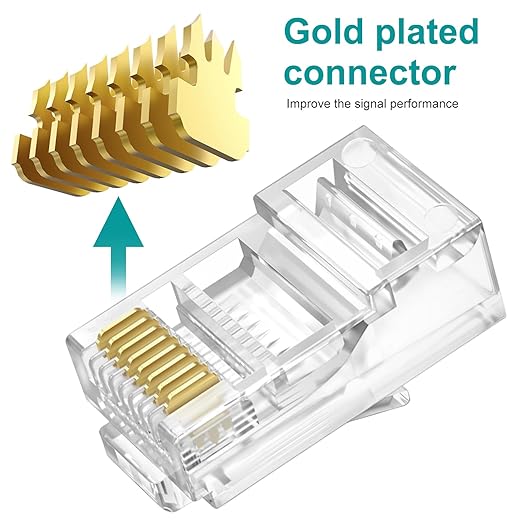 Brileine UTP RJ45 Connectors, Cat6 RJ45 Pass Through Plugs 50-Pack, Cat6 RJ45 Plugs with 50-Pack Strain Relief Boots for Solid or Standard Ethernet Cables, Transparent