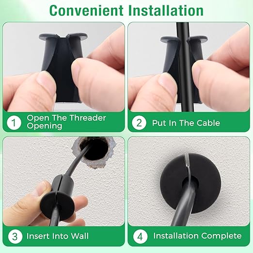 EASYEAH 4pc Starlink Cable Grommet 3/4" Silicone Waterproof Wall Hole Pass Through Split Cable Bushings for TV Wire Ethernet Cord, Starlink Cable Routing Kit Accessories,38mm/1.5"Ht, Black