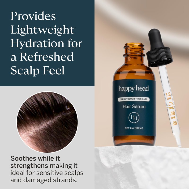 Happy Head Hair Serum for Men & Women with Procapil Biotin, Ashwagandha & Collagen, Leave In Scalp Application Formula for Daily Hair Care Routine at Home, Lightweight Use, 2 Oz Bottle