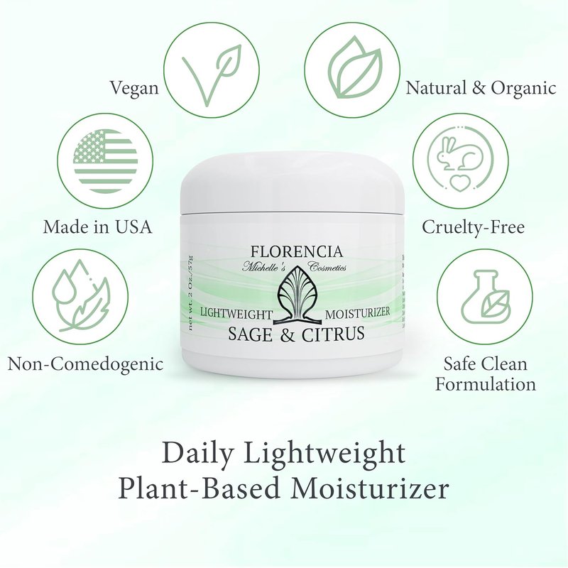 Florencia Lightweight Moisturizer - Fast-Absorbing Sage & Citrus Face Cream for Sensitive, Oily Skin | Hydrating & Nutrient-Rich