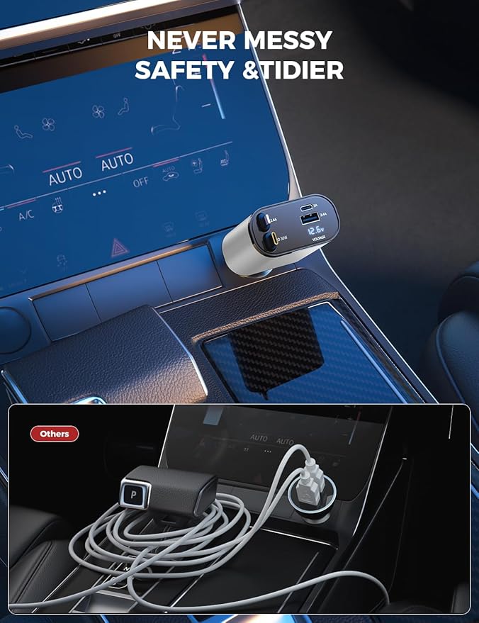 【Upgraded】 SUPERONE Retractable Car Charger 4 in 1, Fast Car Phone Charger with Cord 2.6ft, USB C and Apple Car Charger Adapter, Compatible with iPhone 17/16/15/15 Pro Max/14/13/12/11, Galaxy, Pixel
