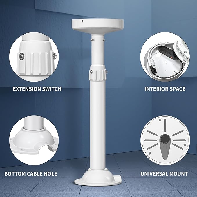 ZT-NET ZT-NET Extendable Pole Mount for Security Surveillance Cameras, Ceiling/Wall Mounting Bracket for Bullet Camera,Solid Metal (11.8-23.6 inch)