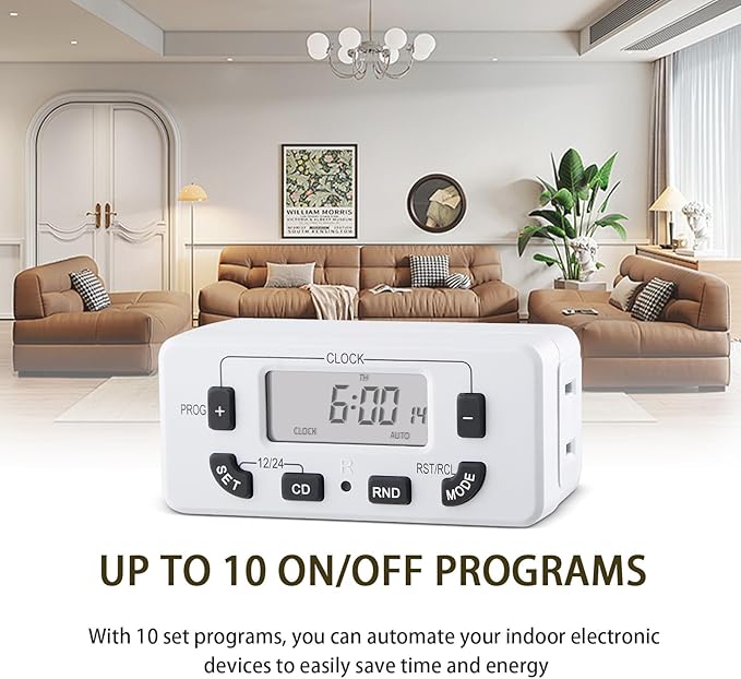 M EGA MEGACUBE 7 Day Programmable Digital Timer Outlet, Indoor Timer with Single Plug-in, Digital Light Timers for Lamp, Fan, Aquarium, 15A 1/2HP, 1 Pack