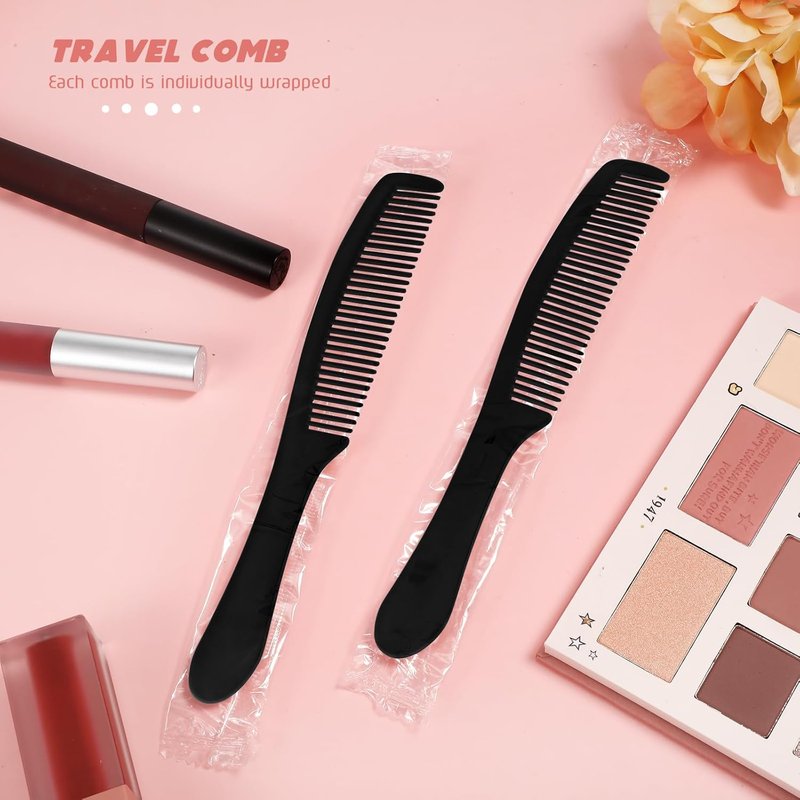 Long Handle Plastic Combs - Individually Wrapped Disposable Combs for Travel, Nursing & Charity | Black, 300 Pack