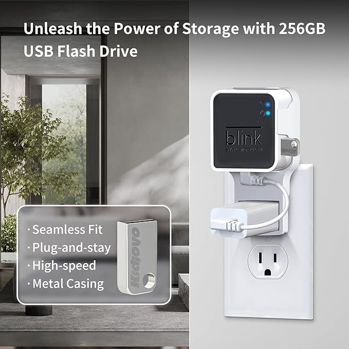 256GB Blink USB Flash Drive & Wall Mount for Blink Sync Module 2 with Short Cable – Declutter, Save Space, and Effortlessly Enhance Security (1 Pack)