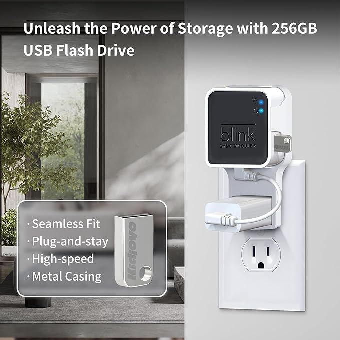 256GB USB Flash Drive & Wall Mount for Blink Sync Module 2 with Short Cable – Declutter, Save Space, and Effortlessly Enhance Security (2 Pack)