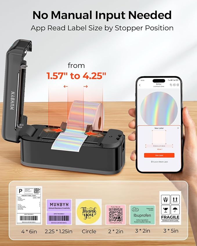 MUNBYN Bluetooth Thermal Label Printer RealWriter RW402B, 4x6 Shipping Label Printer for Small Business, Compatible with Android, iPhone and Windows, Mac, Chromebook