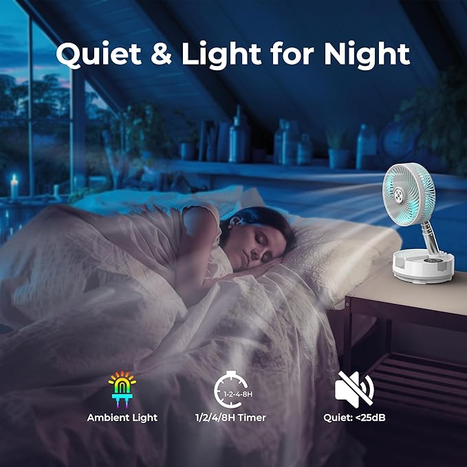 Portable Travel Fan, Foldable Standing Fan for Bedroom, 112H Run & 9 Speeds, Rechargeable Fan With Timer & Remote, Collapsible Oscillating Fan for Travel Cruise Essential Home RV Outdoor Power Outage