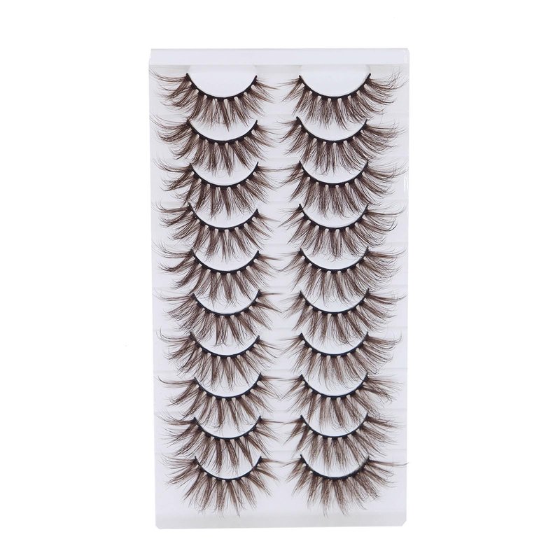 Brown Eyelashes Fairy Lashes Cat Eye Wispy False Lashes Mink Fluffy Dramatic Dark Brown Strip Lashes Fox Eye Long Volume Fake Eyelashes 10 Pairs (MQ608)