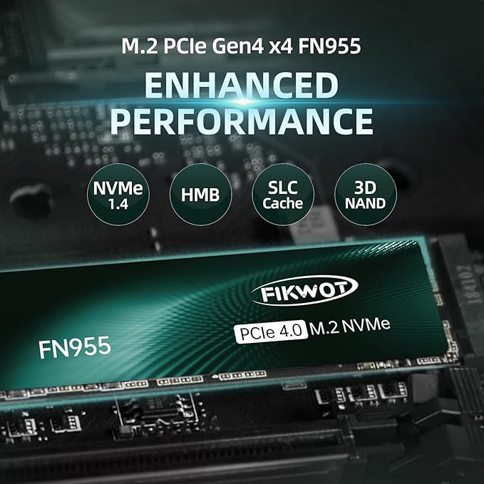 Fikwot FN955 4TB NVMe SSD M.2 2280 PCIe Gen4x4, Up to 7300MB/s, 3D NAND TLC Flash Internal Solid State Drive, Configure SLC Cache, Storage and Memory Expansion for PS5 Laptop Desktop