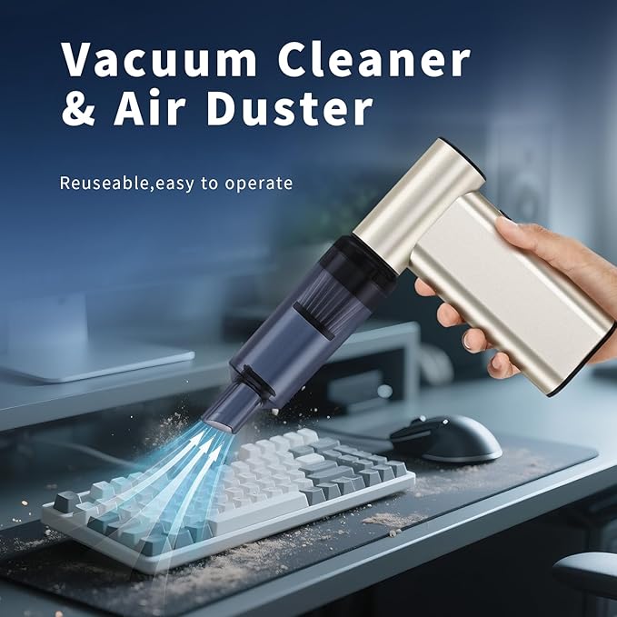 Rckskaya Compressed Air Duster, 300000RPM Aluminum Electric Air Duster, Rechargeable Cell Phone Charger, 4-Gear Handheld Blower Vacuum Cordless, Dust Blower for Keyboard/Computer/House/Outdoor and Car