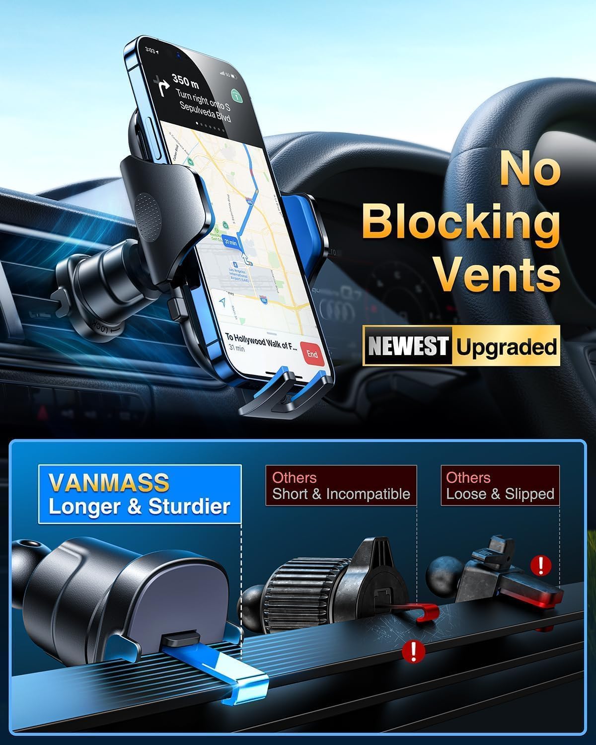 VANMASS Car Phone Holder 2026 Ultimate Military-Grade Strongest Suction & Clip Windshield Dashboard【Newest Best Strongest】 Cell Phone Shower & Wall Mounts for iPhone 17 Pro Max 16 15 14 13 Android