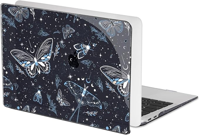 LCMOCICO for MacBook Air 13 inch Case 2021 2020 2019 2018 Release M1 A2337 A2179 A1932, Glitter Black Pritned Pattern Hard Case Cover for Mac Air 13 M1 Retina Display with Touch ID, Butterfly Sky