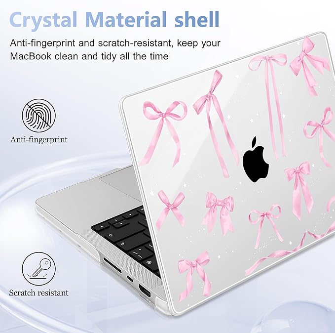 Lepeoac for MacBook Pro 16 inch Case 2021 2022 2023 2024 Release A3186 A3403 M4 A2991 M3 A2780 M2 A2485 M1 Pro/Max, Hard Shell Case with Screen Protector & Keyboard Cover, Bowknot