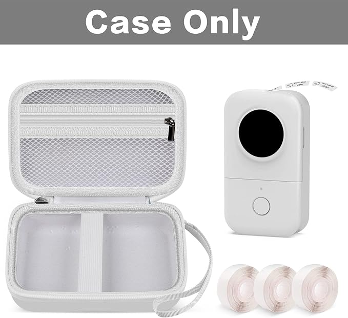 PAIYULE Hard Carrying Case for Phomemo D30 D35 Label Maker, Label Printer Case for Nelko P21, for NIIMBOT D110 D11, for Marklife P11 P12, for SUPVAN E10 Storage Bag with Mesh Pocket(White)