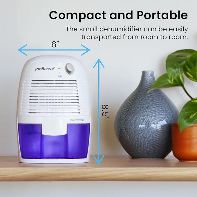 Pro Breeze Electric Mini Dehumidifier for Home (215 sq.ft) 17oz Capacity, Energy Efficient, No Noise, Compact and Portable for High Humidity in Kitchen, Bedroom, Bathroom, Basement, RV, Office, Garage