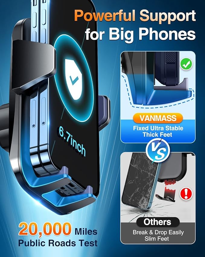VANMASS Phone Holders for Your Car [Super Suction Cup] Cell Phone Mount Car Dashboard Windshield Vent Desk Fit for iPhone 17 Pro Max 16 15 14 Universal Handsfree Automobile Vehicle Cradle,Blue