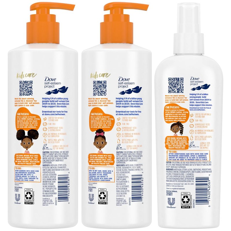 Dove Kids Shampoo & Conditioner Set - Shea Butter & Coconut Oil | 2-in-1 Detangler Spray for Wavy, Curly Hair