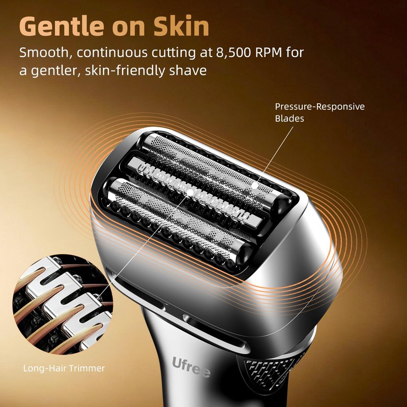 Ufree Electric Razor for Men, Foil Shaver with 2 Foil Heads, IPX7 Waterproof Electric Shaver, Wet Dry Cordless Razor, Chargeable&Portable Shavers for Men, Silver