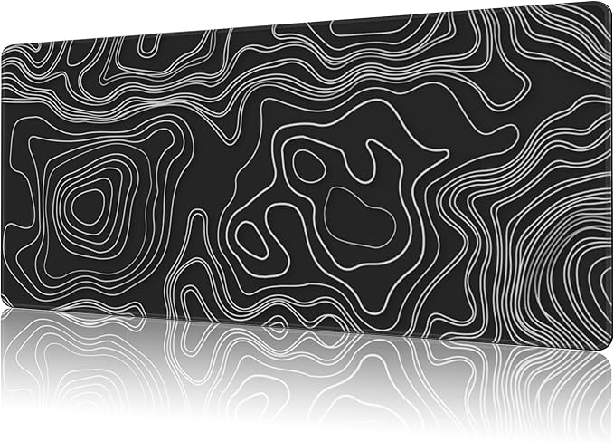 NIYLYNSYN Mouse Pad Large Topographic Map Lines Non-Slip Game Desk Mat with Stitched Edge Laptop Keyboard Desk Pad for Work Home Gaming (35.4 x 15.7 Inches)