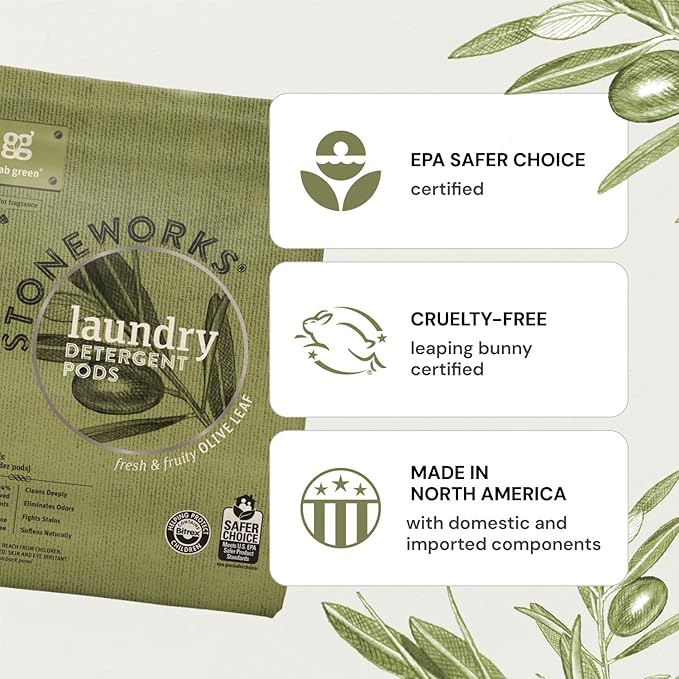 Grab Green Stoneworks Laundry Detergent Pods, 100 Count, Birch Branch Scent, Plant and Mineral Based, Cleans Deeply, Eliminates Odors, Fights Stains