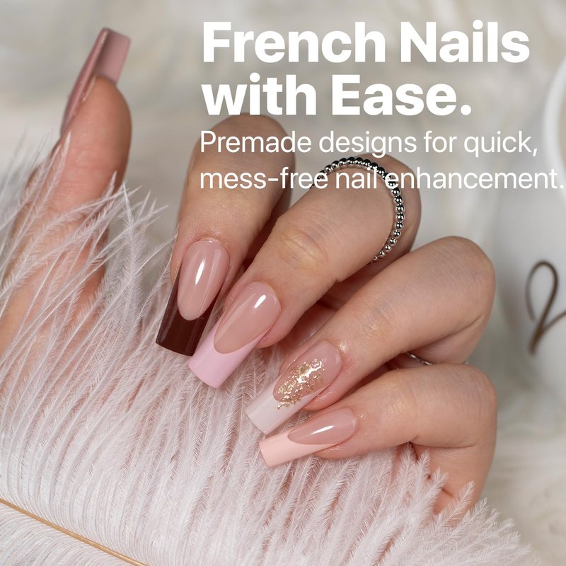 SXC Cosmetics French Tip Press On Nails 150 Pieces in 15 Sizes Ultra Fit with Pre-applied Tip Primer and Base Coat, No Need to File Fake Nails for Nail Art DIY X-Pro Tips (ST117-M Square)