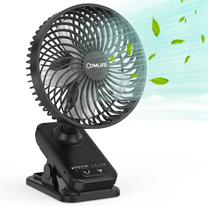 10000mAh Clip On Fan, 42H Run, Quiet & Auto Oscillating Table Fan, Rechargeable with 4 Powerful Speeds, Battery Operated Desk Fan with Sturdy Clamp for Camping Outdoor Travel RV Home Bedroom Office