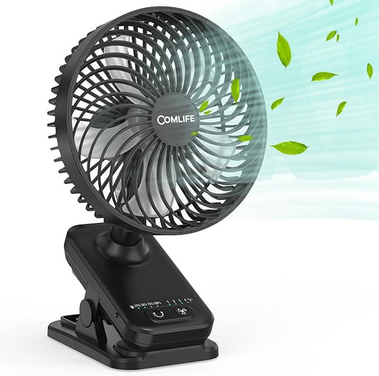 10000mAh Clip On Fan, 42H Run, Quiet & Auto Oscillating Table Fan, Rechargeable with 4 Powerful Speeds, Battery Operated Desk Fan with Sturdy Clamp for Camping Outdoor Travel RV Home Bedroom Office