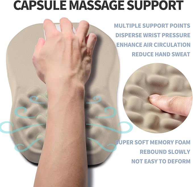 Gleamtide Ergonomic Raised Mouse Pad Wrist Support with Bilateral Slope Memory Foam Mousepad for Wrist Rest and Carpal Tunnel Pain Relief 11.8x7.9〃 Khaki