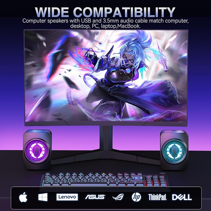 OFFSIR Computer Speakers,RGB PC Speakers, USB Powered 3.5mm Aux Speaker for Desktop, PC, Laptop, Tablet - Small Computer Speakers | Clear Sound & 7-Color Dynamic Lighting