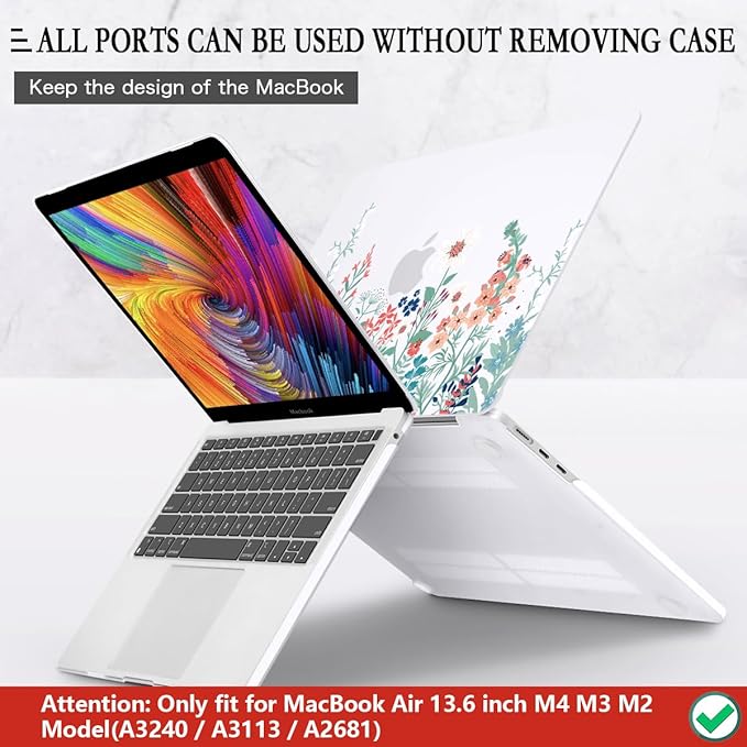 CISSOOK for MacBook Air 13.6 Inch Case 2022 2023 2024 2025 2026 Release Model A2681 A3113 A3240 A3449, Matte Frosted Hard Shell Cover with Keyboard Cover for MacBook Air 13.6 M2 M3 M4 M5 - Wildflowers