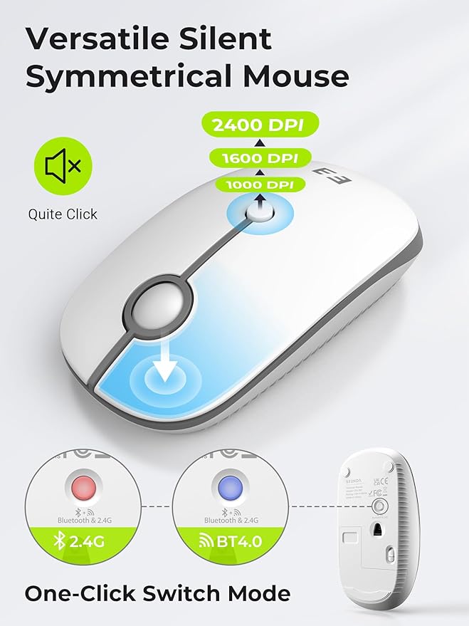 seenda Bluetooth Keyboard and Mouse for iPad, CTU-301 Wireless Multi-Device Connection Bluetooth+2.4G Keyboard Mouse Combo with Tablet Holder for iPad/MacBook/Windows, iOS/Android/Phone, White