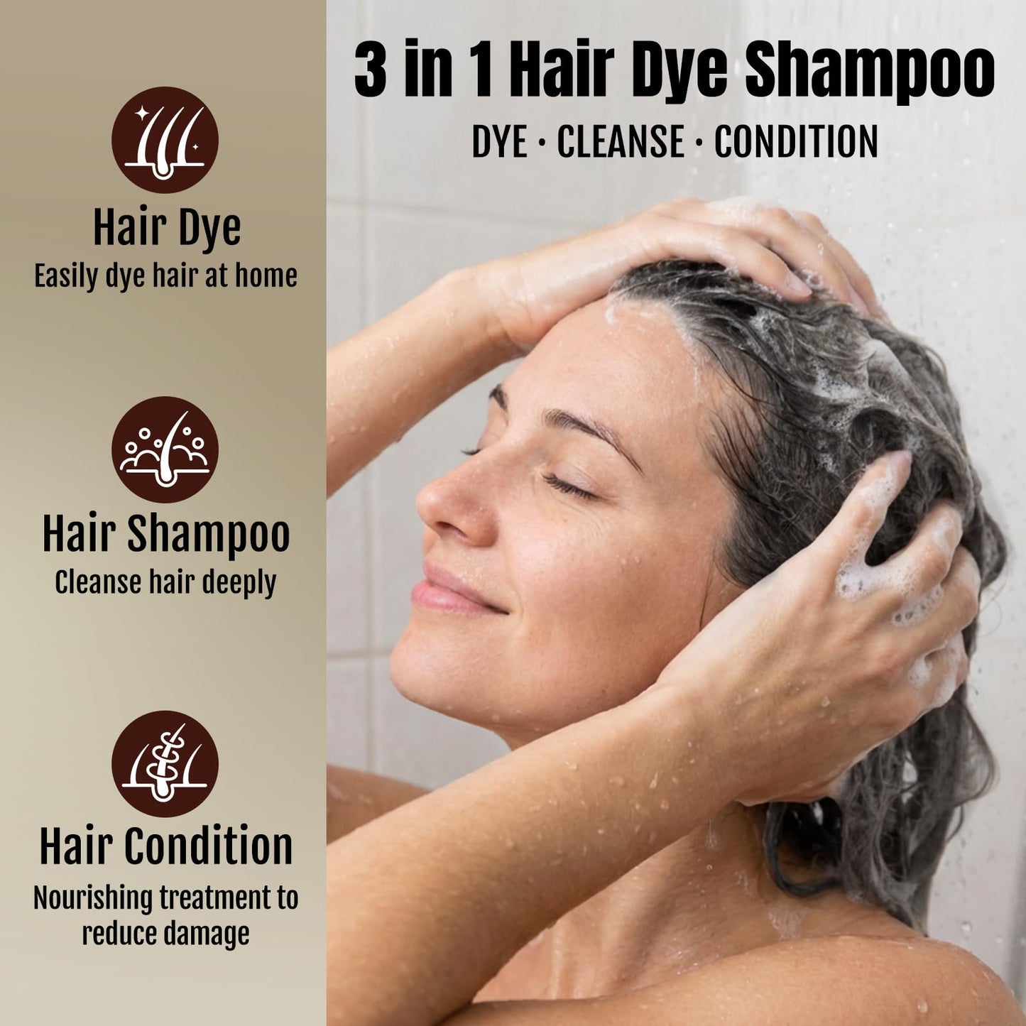 BOJICA 3 in 1 Black Hair Dye Shampoo for Gray Hair | Instant Full Gray Coverage, 3-4 Weeks Lasting, Includes Cape & Gloves(16.9 Fl oz)