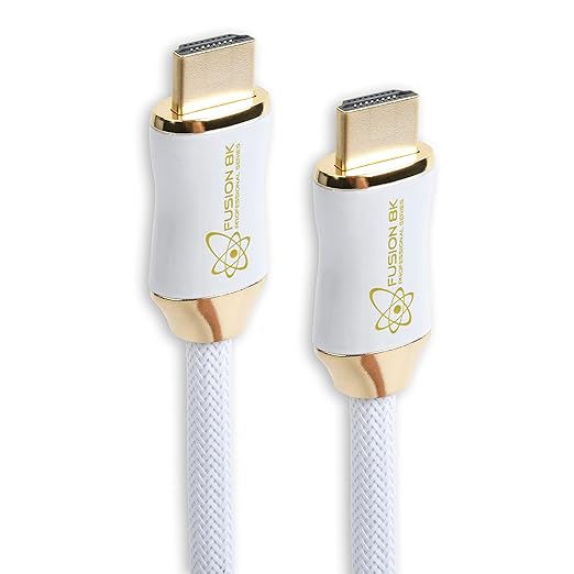 Fusion8K White HDMI 2.1 Cable 10 Feet - Certified 48Gbps 8K@60Hz 4K@120Hz 10K | HDR Dolby Vision eARC | Braided Cord for PS5 Xbox Series X Apple TV 4K