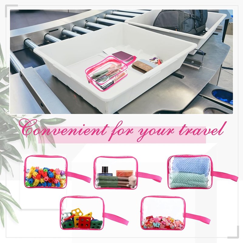 Clear Toiletry Bag - PVC Travel Cosmetic Pouch with Handle Strap | Rose Pink, 24 Pack for Summer Vacation & Gifts