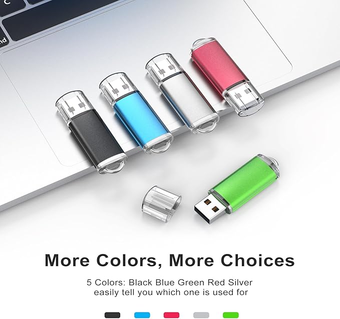 TOPESEL 5 Pack 1GB USB 2.0 Flash Drives Thumb Drive with Keychain Memory Sticks with LED Indicator Storage (5 Mixed Colors: Black Blue Green Red Silver)