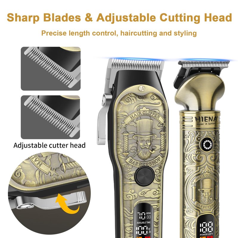 HIENA PRO Hair Clippers for Men Professional, Cordless Barber Clipper T-Blade Beard Trimmer Nose & Body Hair Trimmer Foil Shaver Grooming Kit, Electric Full Men's Hair Cutting Kit with 17 Guide Combs