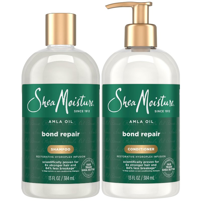 SheaMoisture Shampoo & Conditioner, Amla Oil, Bond Repair Hair Treatment for Dry, Damaged Hair, Anti-Frizz Products for Curly Hair, 13 Oz Ea