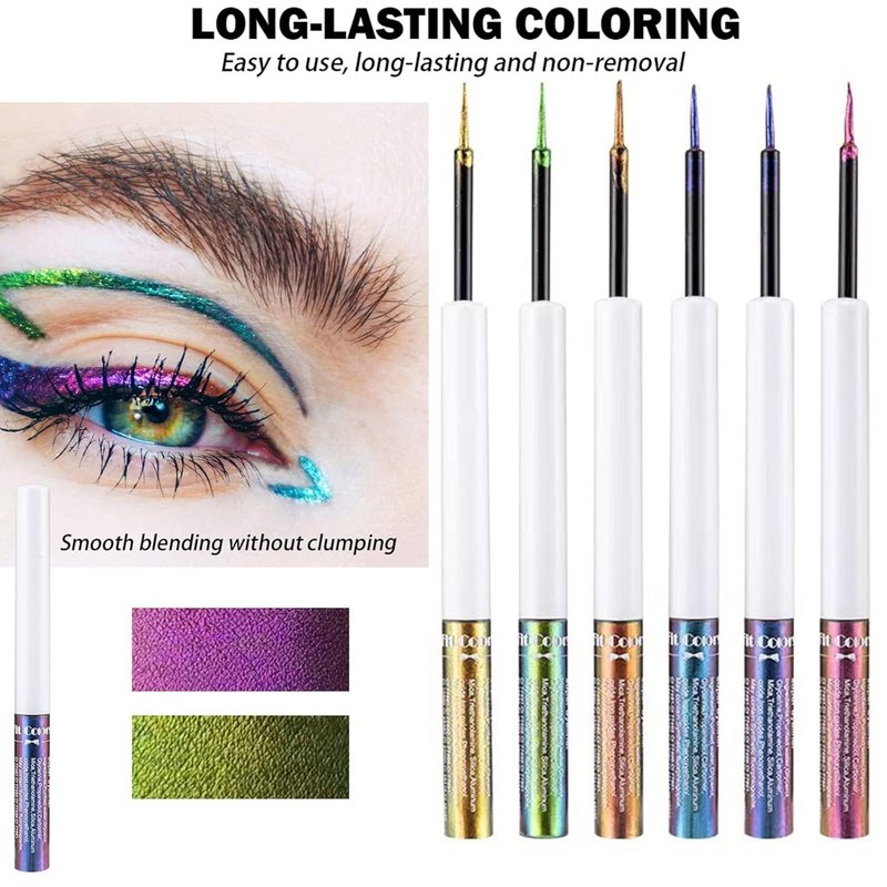 Chameleon Liquid Eyeshadow Set - 6 Metallic Glitter Shades | Long-Lasting Waterproof Multichrome Makeup