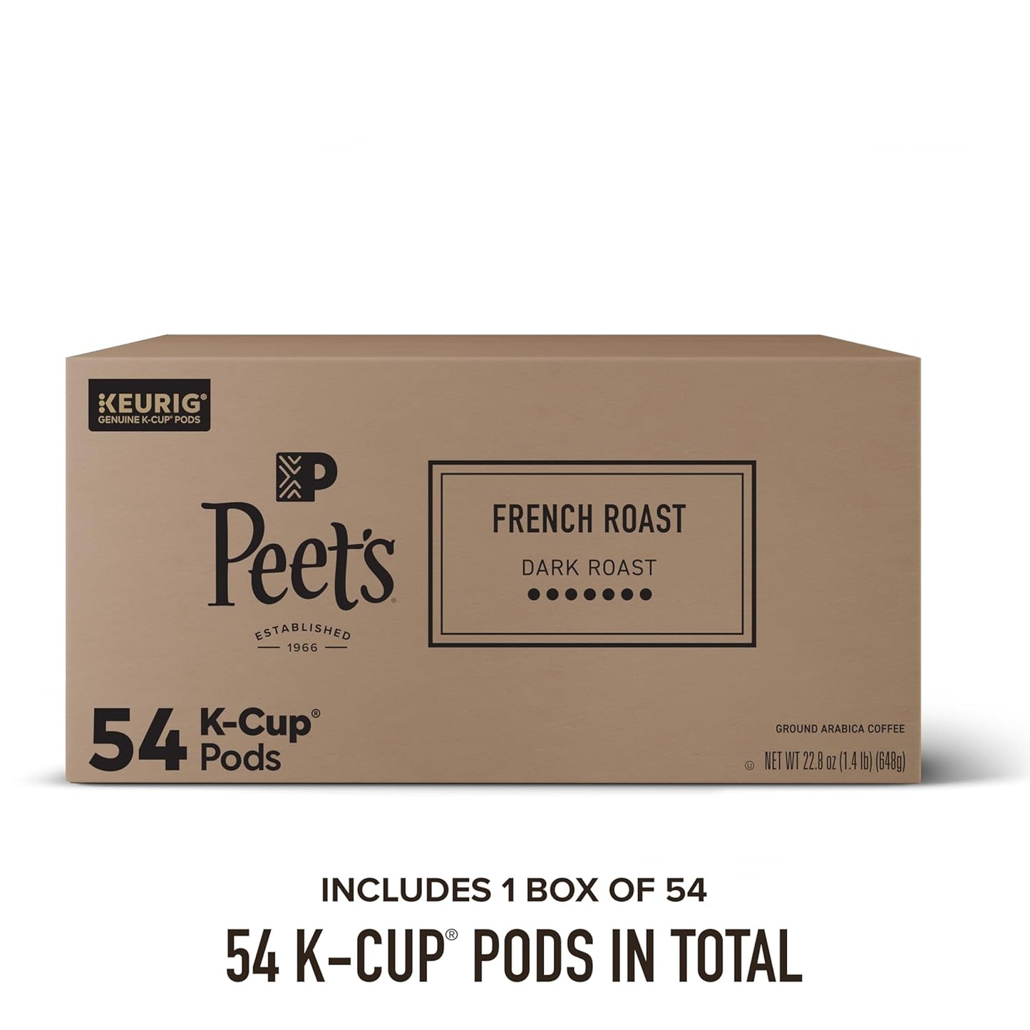 Peet's Coffee Dark Roast K-Cup Pods - 100% Arabica French Roast | 54 Count Box