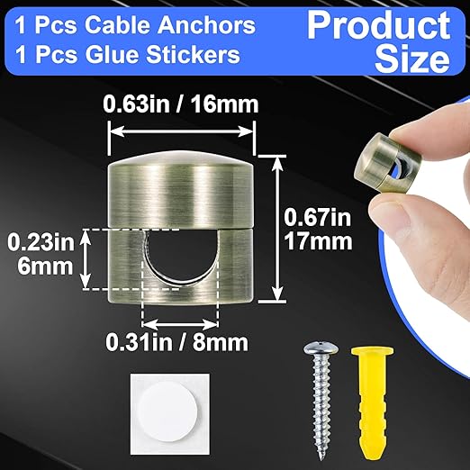 SmallCat 1 Set Charger Holders for Cords, Antique Copper Color Adjustable Cable Anchor Holders, Adhesive Metal Cord Clips, Cable Management Wire Organizers for Desk, Office, Nightstand