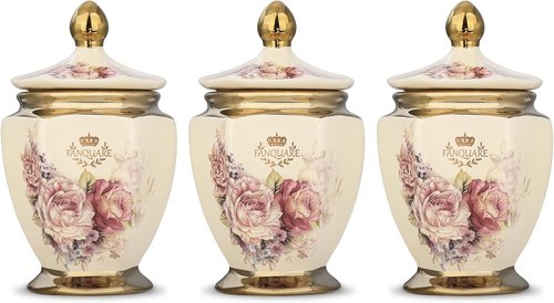 Fanquare Vintage Royal Style Canisters - Decorative Floral Porcelain Sugar Bowl Set of 3 with Gold Trim & Airtight Lids
