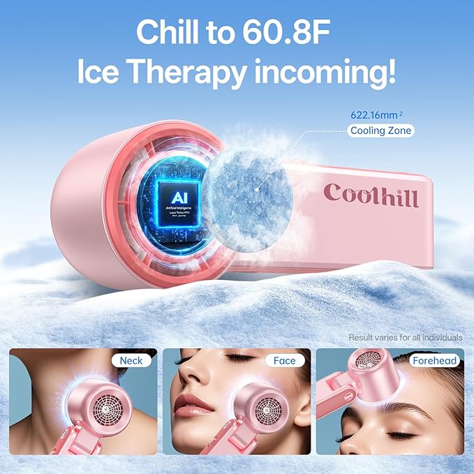 Coolhill Pro Handheld Portable Fan with Ice Cooler: 199-Speed 5500mAh Rechargeable Handheld Fan, 12H Time Hand Cooling Personal Fans with 20000 RPM Air Turbo Tech for Travel Outdoor (Pink)