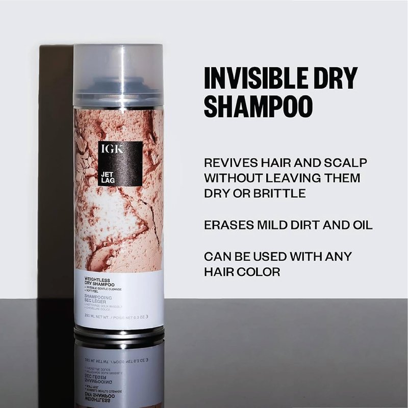IGK Jet Lag Invisible Dry Shampoo Travel Size | Weightless Buildable Formula+ Finely Milled Volcanic Ash for Lightweight Cleansing and Removing Dirt & Oil | 2.0 Fl Oz (Pack of 2)