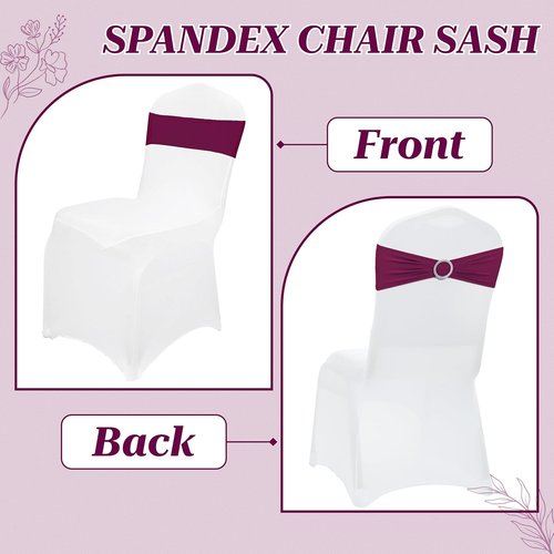 MDS Spandex Chair Sashes - Universal Fit Elastic Stretch Bands with Buckle Slider Bow | Pack of 250 - Eggplant